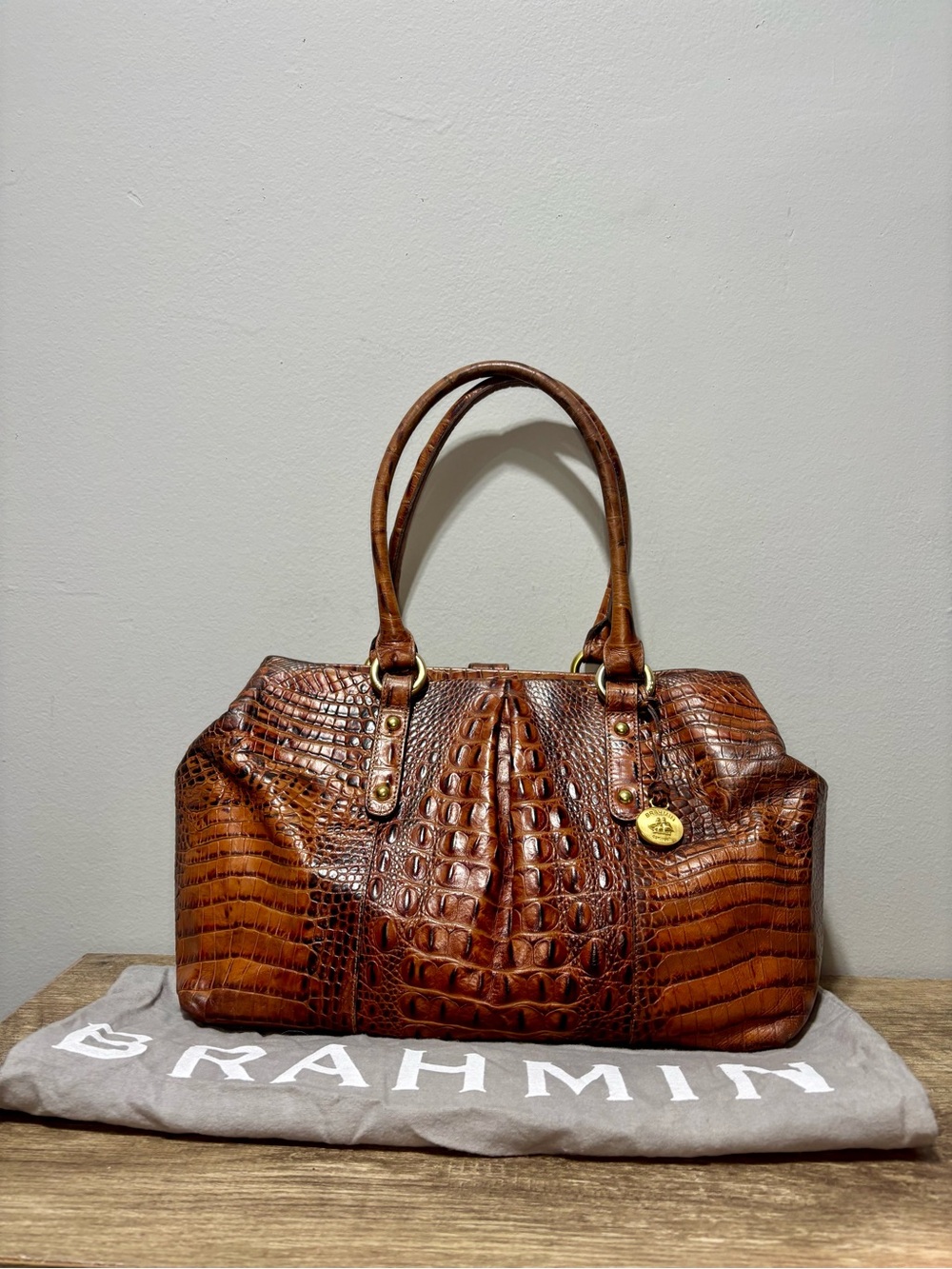 Vintage Brahmin Croc-Embossed Leather Satchel - Picture 2 of 7